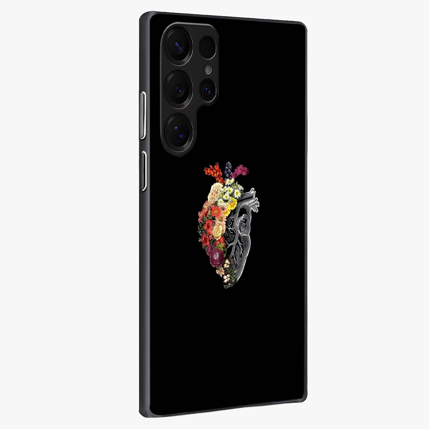 Heart With Flowers Glass Case upright view showcasing decorative heart and floral artwork with sweet romantic theme.