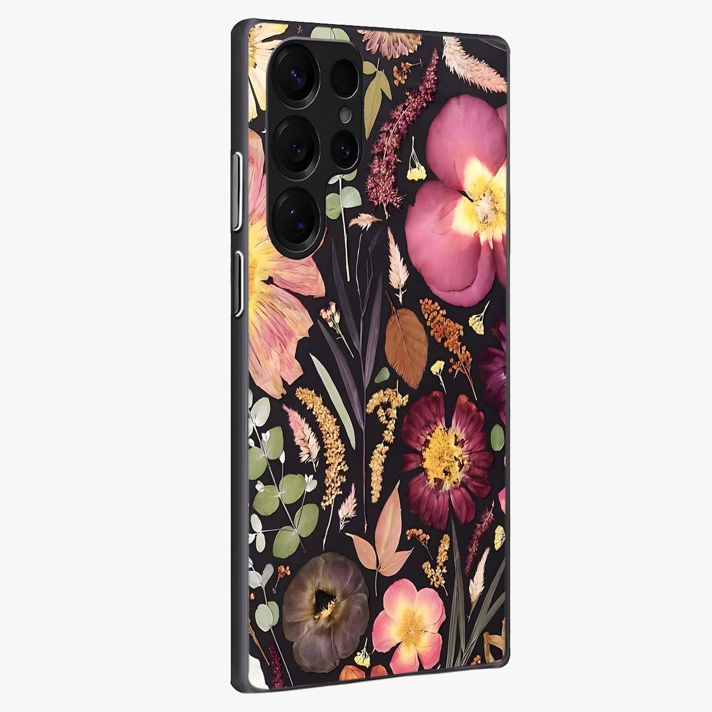 Petal Dream Tapestry Glass Case upright view showcasing detailed floral tapestry artwork with artistic nature theme.