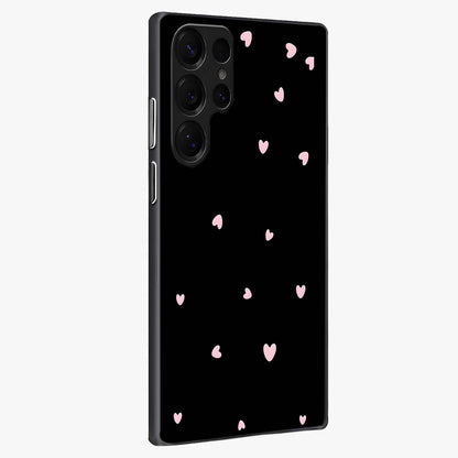 Pink Love Drops Glass Case upright view showcasing charming heart drop artwork with romantic playful theme.