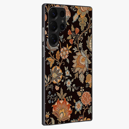 Vintage Floral Dream Glass Case upright view showcasing delicate floral artwork with timeless vintage theme.
