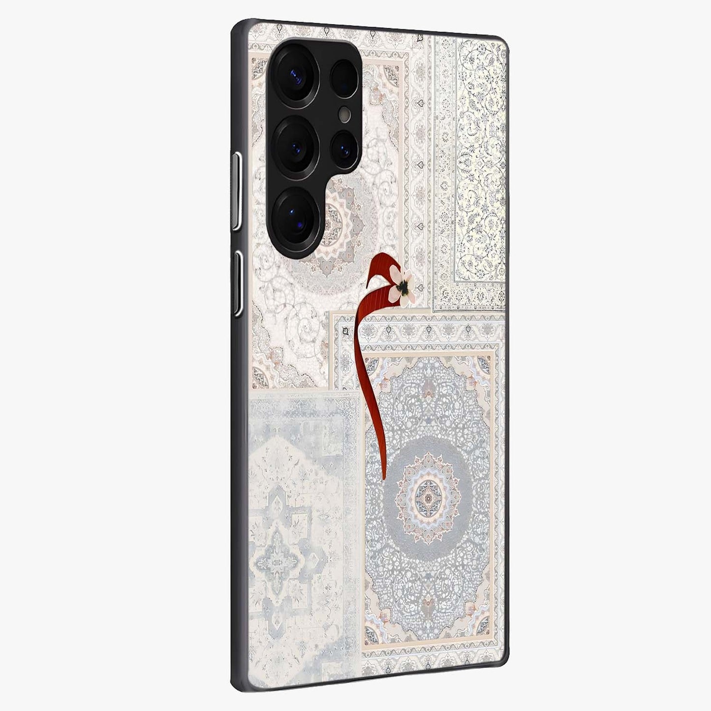 White Aesthetic Bow Glass Case upright view showcasing delicate ribbon bow artwork with cute minimalist theme.