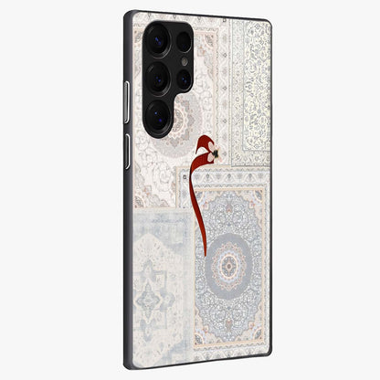 White Aesthetic Bow Glass Case upright view showcasing delicate ribbon bow artwork with cute minimalist theme.