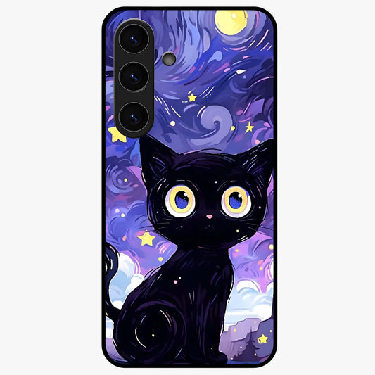 Abstract Cat Art Glass Case showing flat back view with artistic cat illustration and glossy glass finish.