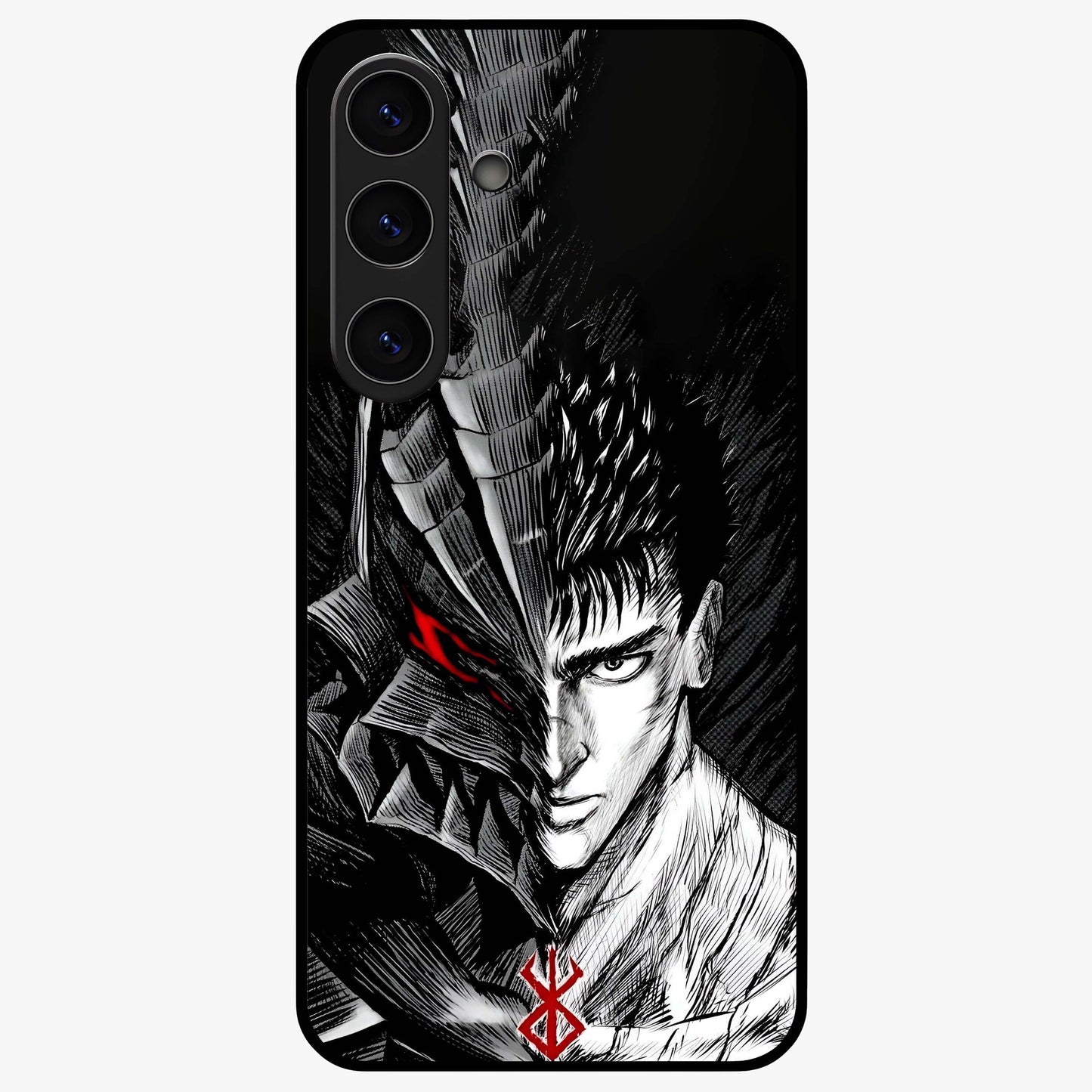 Berserker Blood Oath Glass Case showing flat back view with fierce warrior inspired artwork and glossy glass finish.
