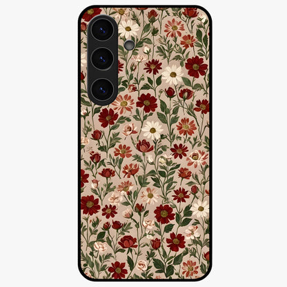 Biege Flower With Leaf Glass Case showing flat back view with soft beige floral artwork and glossy glass finish.