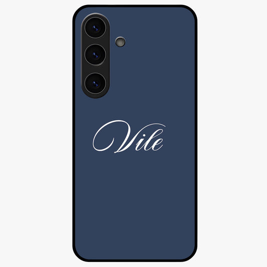 Blue Background Personalized Custom Name Glass Case showing flat back view with minimal blue background and custom name design.