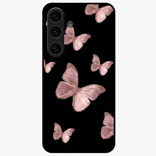 Butterfly Pattern Glass Case showing flat back view with elegant butterfly pattern artwork and glossy glass finish.