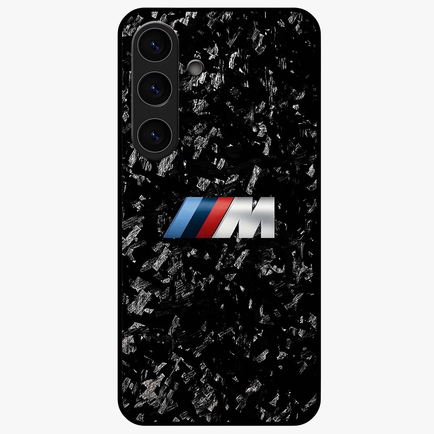 Carbon Speed Mark Glass Case showing flat back view with sporty carbon pattern artwork and glossy glass finish.