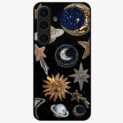 Celestial Gem Constellations Glass Case showing flat back view with sparkling constellation artwork and glossy glass finish.