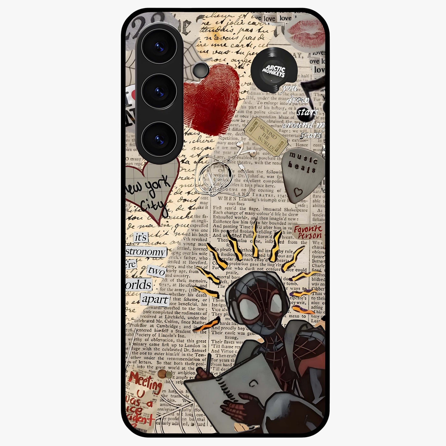 City Dream Sketch Glass Case showing flat back view with artistic city skyline sketch artwork and glossy glass finish.