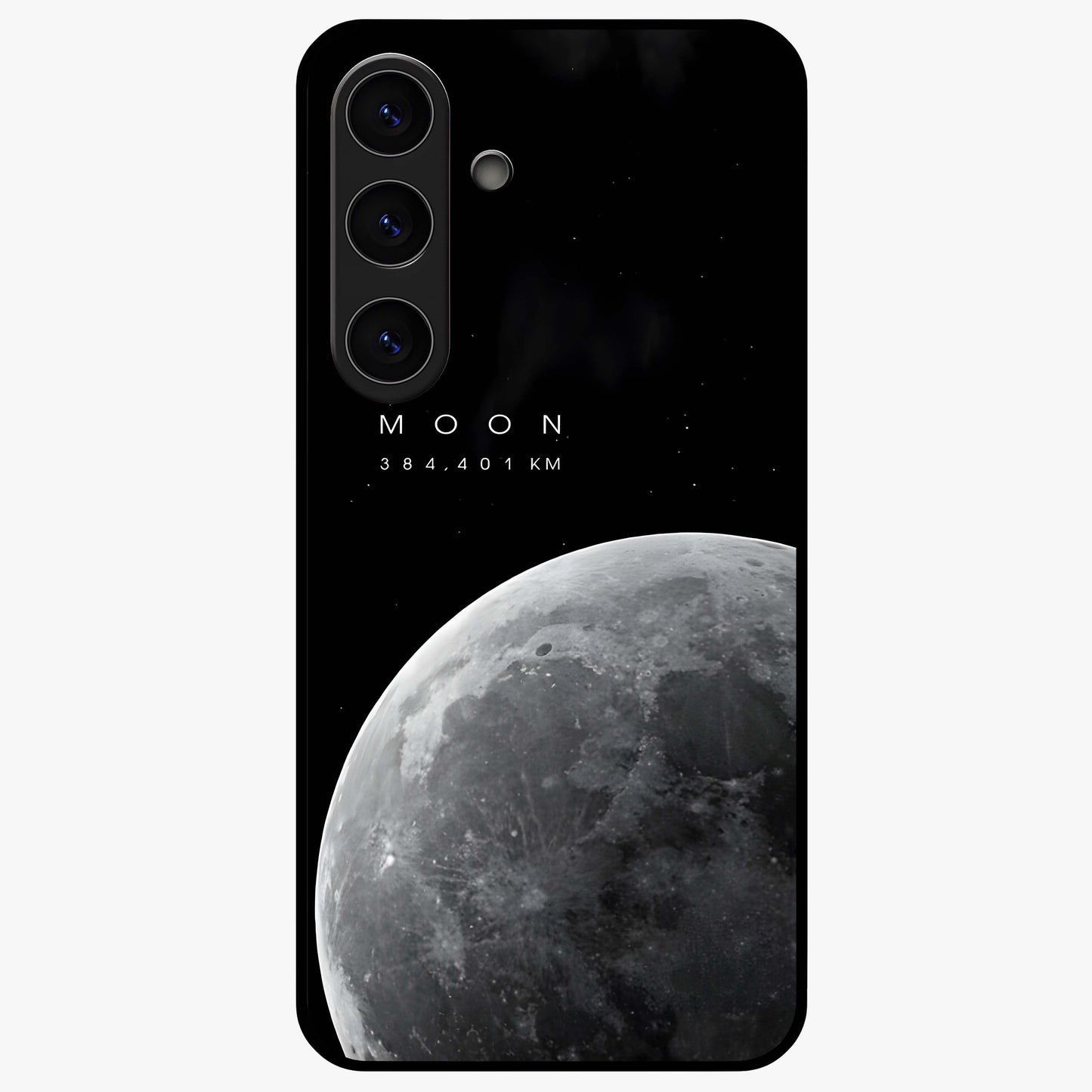 Cosmic Moon Glow Glass Case showing flat back view with glowing moon artwork and glossy glass finish.