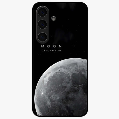 Cosmic Moon Glow Glass Case showing flat back view with glowing moon artwork and glossy glass finish.