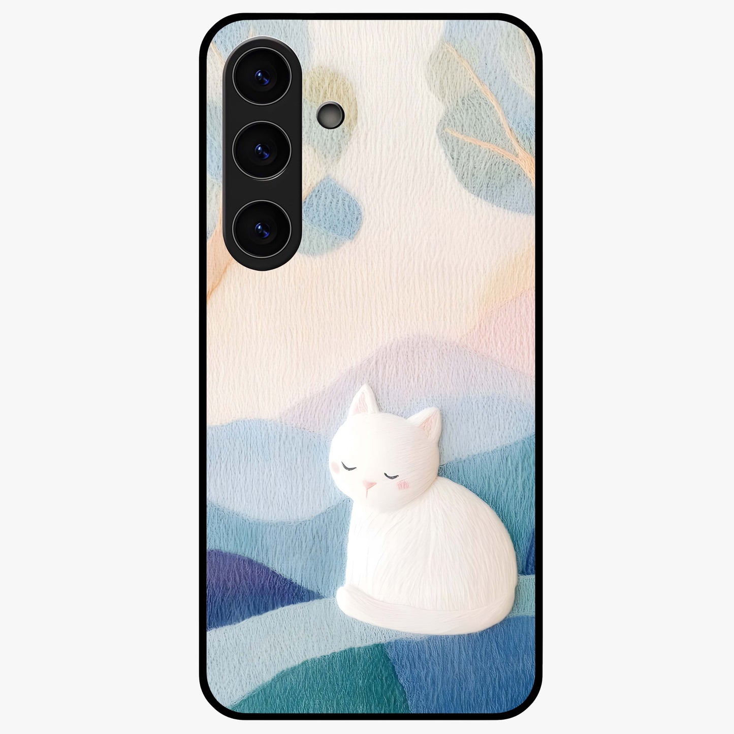 Cotton Dream Cat Glass Case showing flat back view with soft dreamy cat artwork and glossy glass finish.
