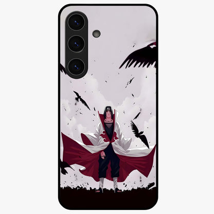 Crimson Crow Ascension Glass Case showing flat back view with mystical crow artwork and glossy glass finish.