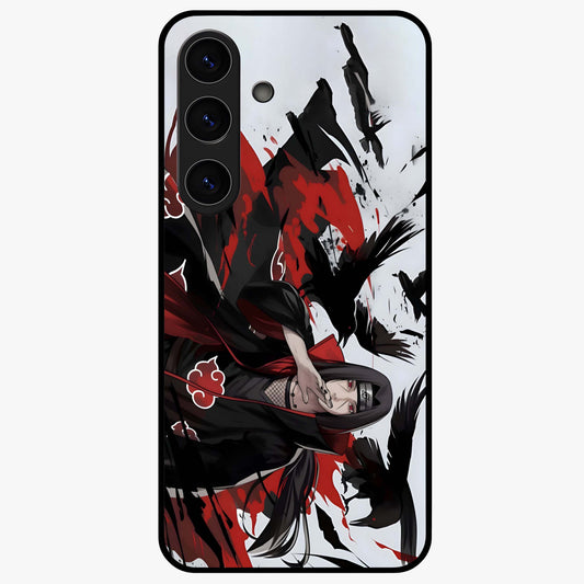 Crimson Crow Illusion Glass Case showing flat back view with artistic crow illusion artwork and glossy glass finish.