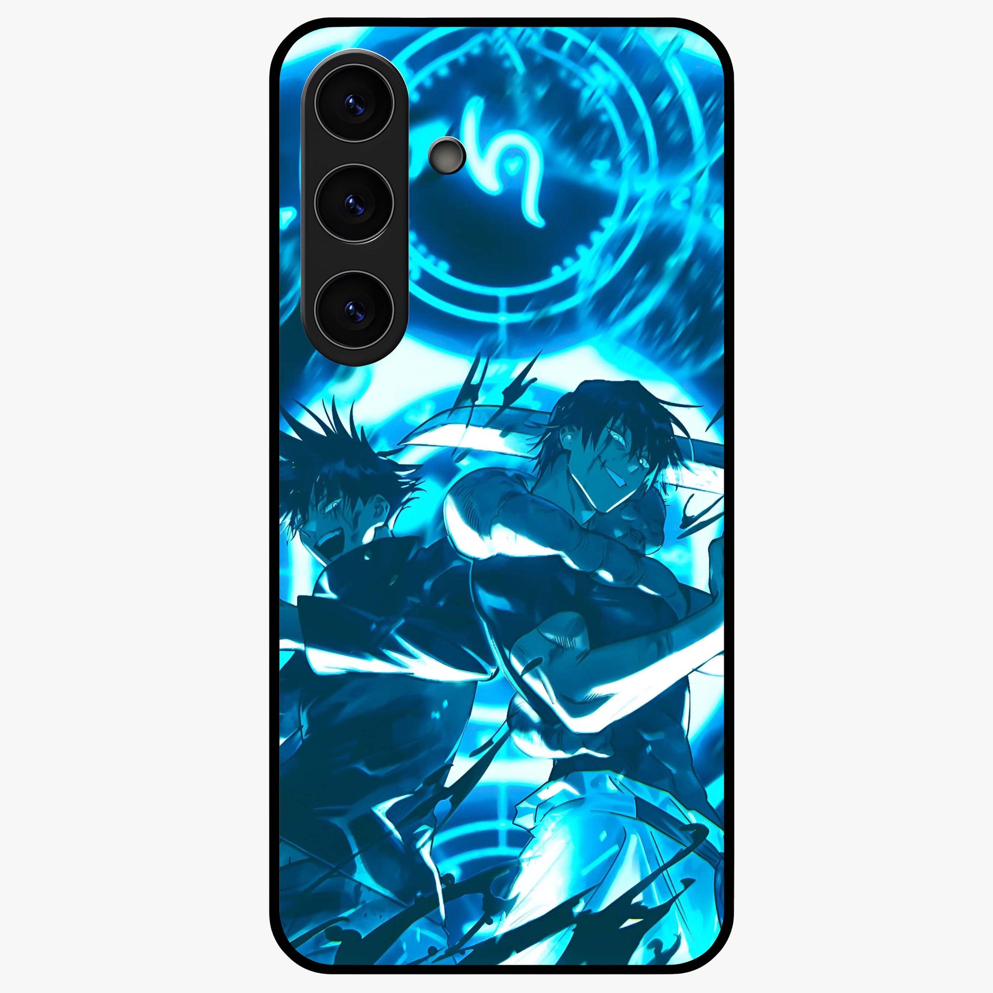Cursed Energy Clash Glass Case showing flat back view with intense cursed energy artwork and glossy glass finish.