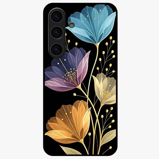 Delicate Multicolor Flowers Glass Case showing flat back view with vibrant floral artwork and glossy glass finish.