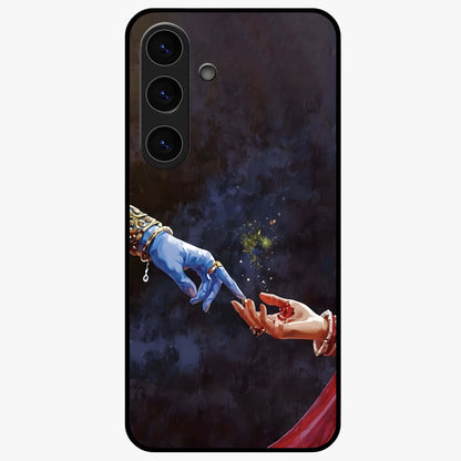 Divine Touch Eternal Glass Case showing flat back view with spiritual themed artwork and glossy glass finish.