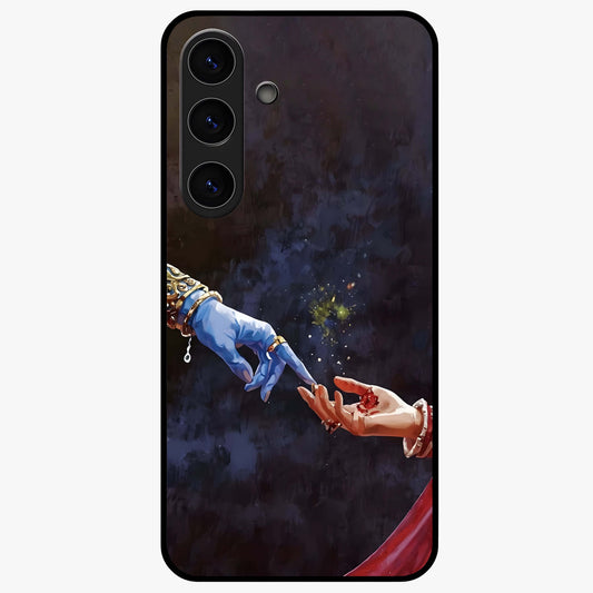 Divine Touch Eternal Glass Case showing flat back view with spiritual themed artwork and glossy glass finish.