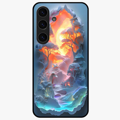 Glow Forest Portal Glass Case showing flat back view with glowing forest portal artwork and glossy glass finish.