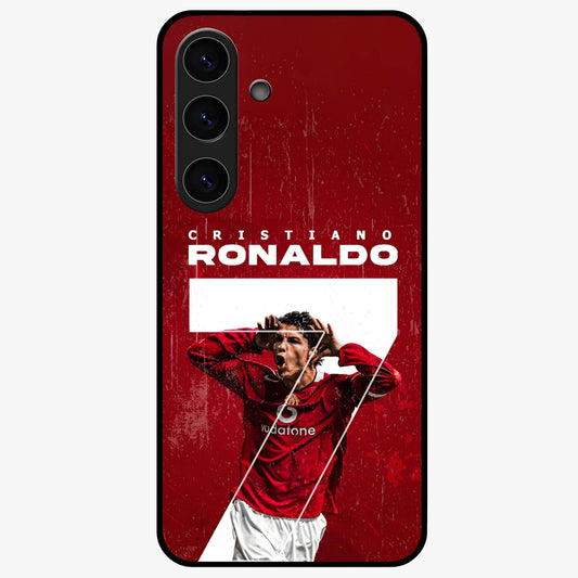 Goal Celebration Legacy Glass Case showing flat back view with football celebration inspired artwork and glossy glass finish.