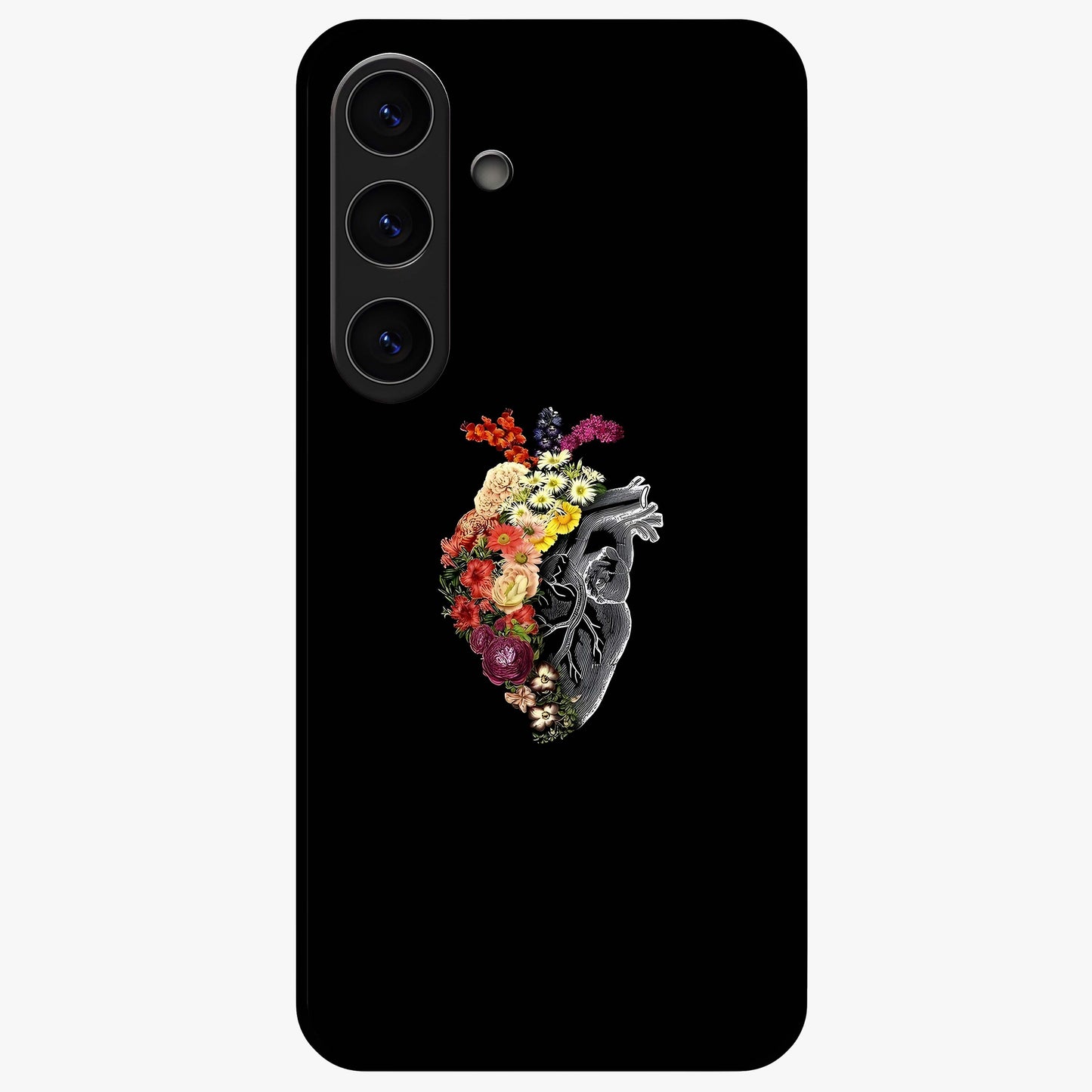 Heart With Flowers Glass Case showing flat back view with heart shaped floral artwork and glossy glass finish.