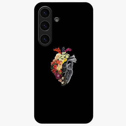 Heart With Flowers Glass Case showing flat back view with heart shaped floral artwork and glossy glass finish.