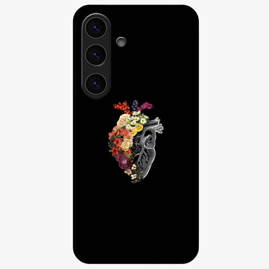 Heart With Flowers Glass Case showing flat back view with heart shaped floral artwork and glossy glass finish.