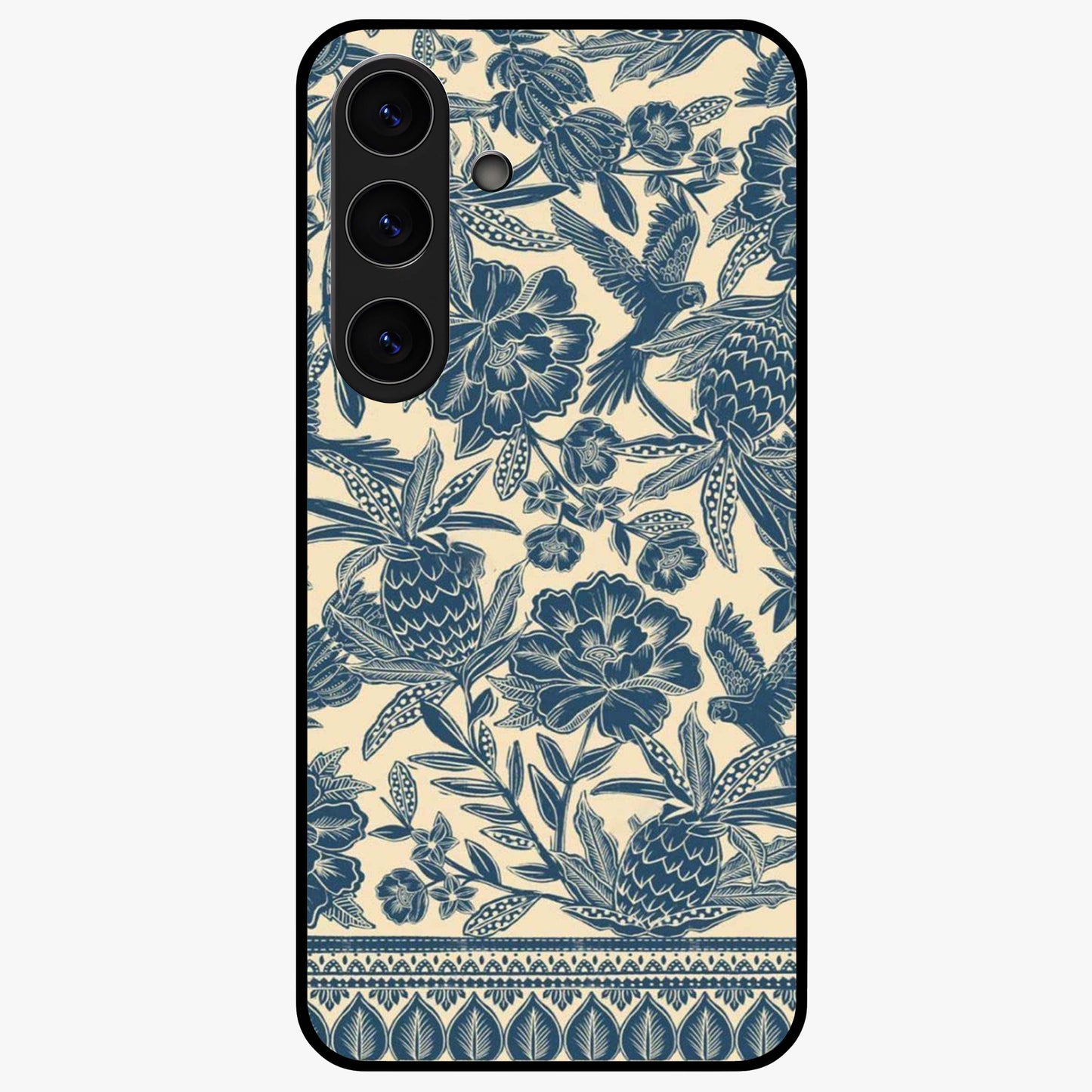 Heirloom Wild Bloom Glass Case showing flat back view with vintage inspired wild flower artwork and glossy glass finish.
