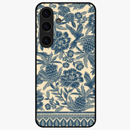 Heirloom Wild Bloom Glass Case showing flat back view with vintage inspired wild flower artwork and glossy glass finish.