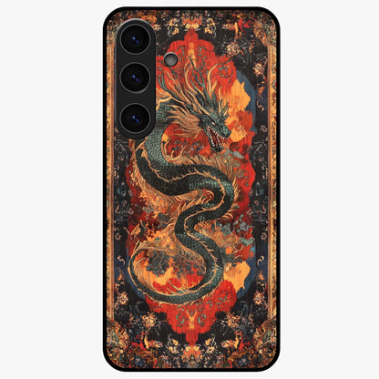 Inferno Dragon Soul Glass Case showing flat back view with fiery dragon artwork and glossy glass finish.