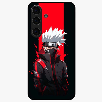 Kakashi Scarlet Shadow Glass Case showing flat back view with powerful anime ninja artwork and glossy glass finish.