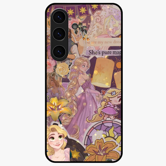 Magical Tangled Dream Glass Case showing flat back view with dreamy tangled artwork and glossy glass finish.
