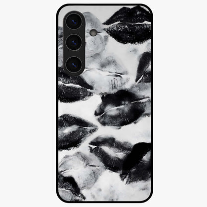 Midnight Kiss Marks Glass Case showing flat back view with lipstick kiss mark artwork and glossy glass finish.