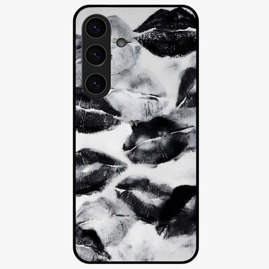 Midnight Kiss Marks Glass Case showing flat back view with lipstick kiss mark artwork and glossy glass finish.