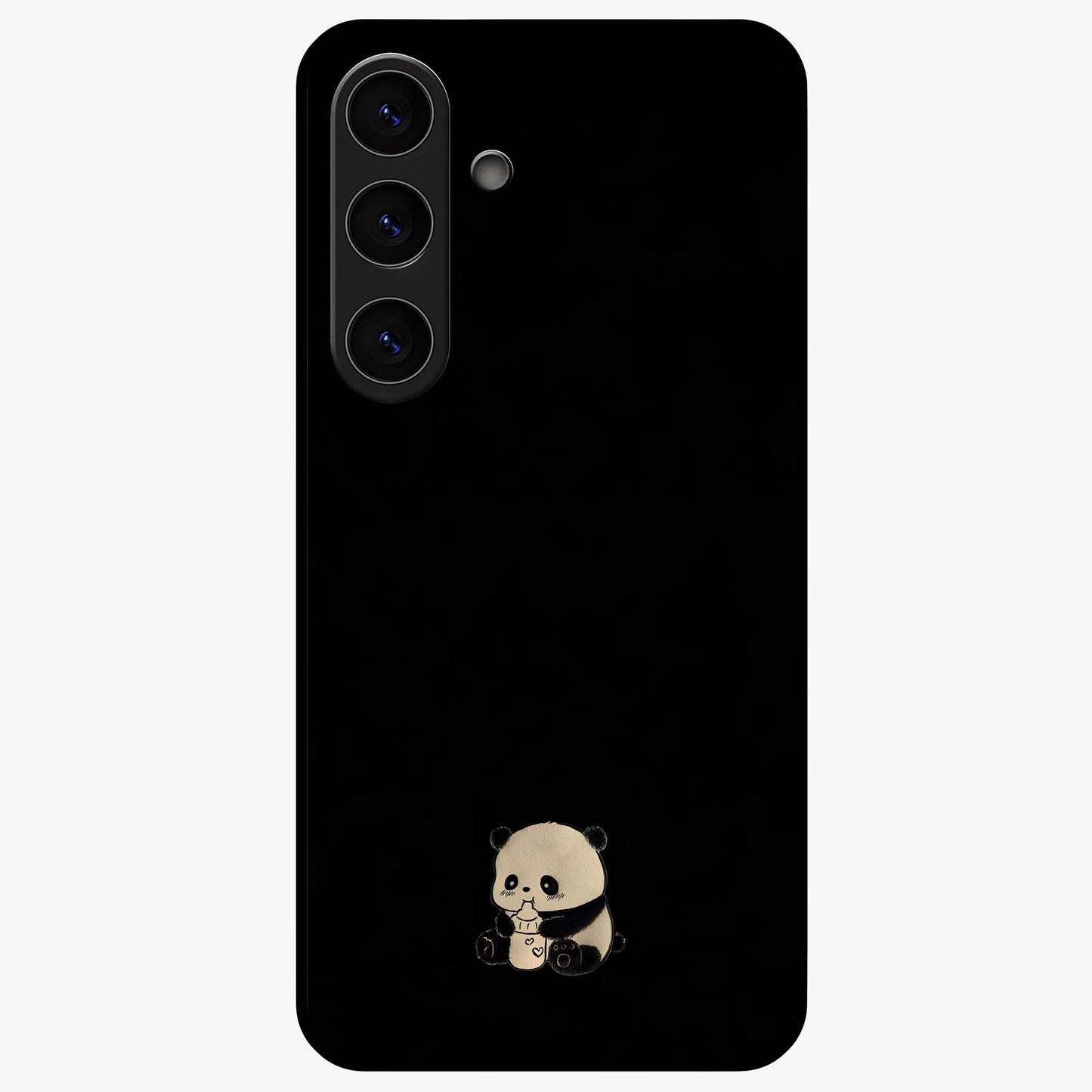Midnight Panda Love Glass Case showing flat back view with cute panda themed artwork and glossy glass finish.