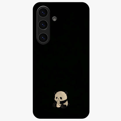 Midnight Panda Love Glass Case showing flat back view with cute panda themed artwork and glossy glass finish.