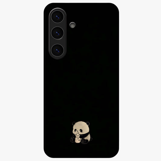 Midnight Panda Love Glass Case showing flat back view with cute panda themed artwork and glossy glass finish.