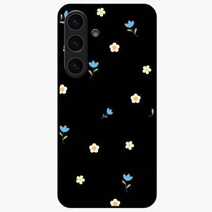 Minimalistic Blue With White Flower Pattern Glass Case showing flat back view with blue background and white flower pattern and glossy glass finish.