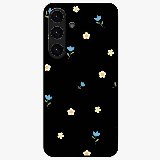 Minimalistic Blue With White Flower Pattern Glass Case showing flat back view with blue background and white flower pattern and glossy glass finish.