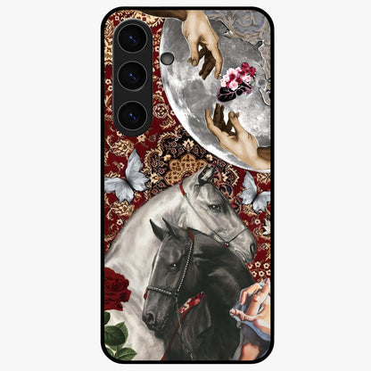 Moonlit Royal Stallion Glass Case showing flat back view with majestic horse under moonlight artwork and glossy glass finish.
