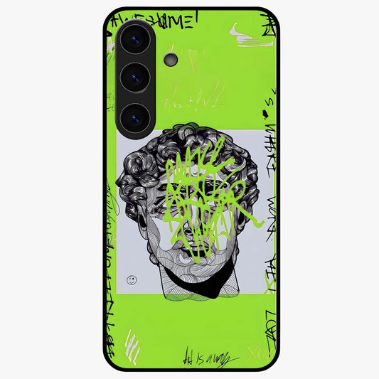 Neo Graffiti Rebellion Glass Case showing flat back view with vibrant graffiti artwork and glossy glass finish.