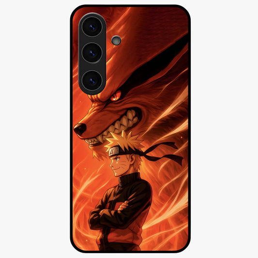 Nine Tails Legacy Glass Case showing flat back view with powerful nine-tailed fox inspired artwork and glossy glass finish.