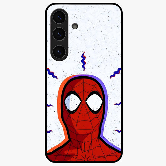 Omg Spiderman Glass Case showing flat back view with bold superhero inspired artwork and glossy glass finish.