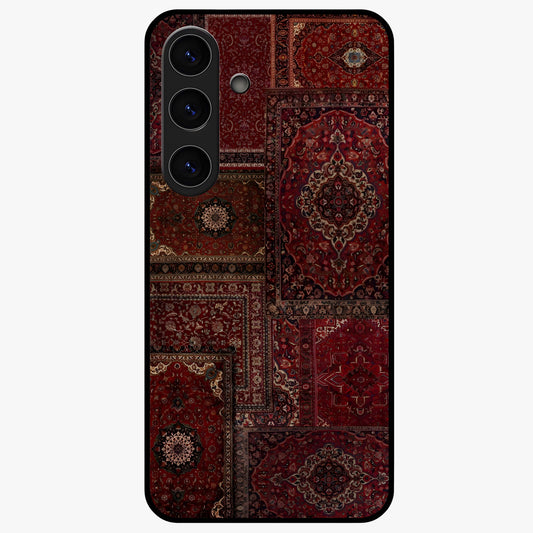 Persian Velvet Tale Glass Case showing flat back view with luxurious Persian velvet pattern artwork and glossy glass finish.