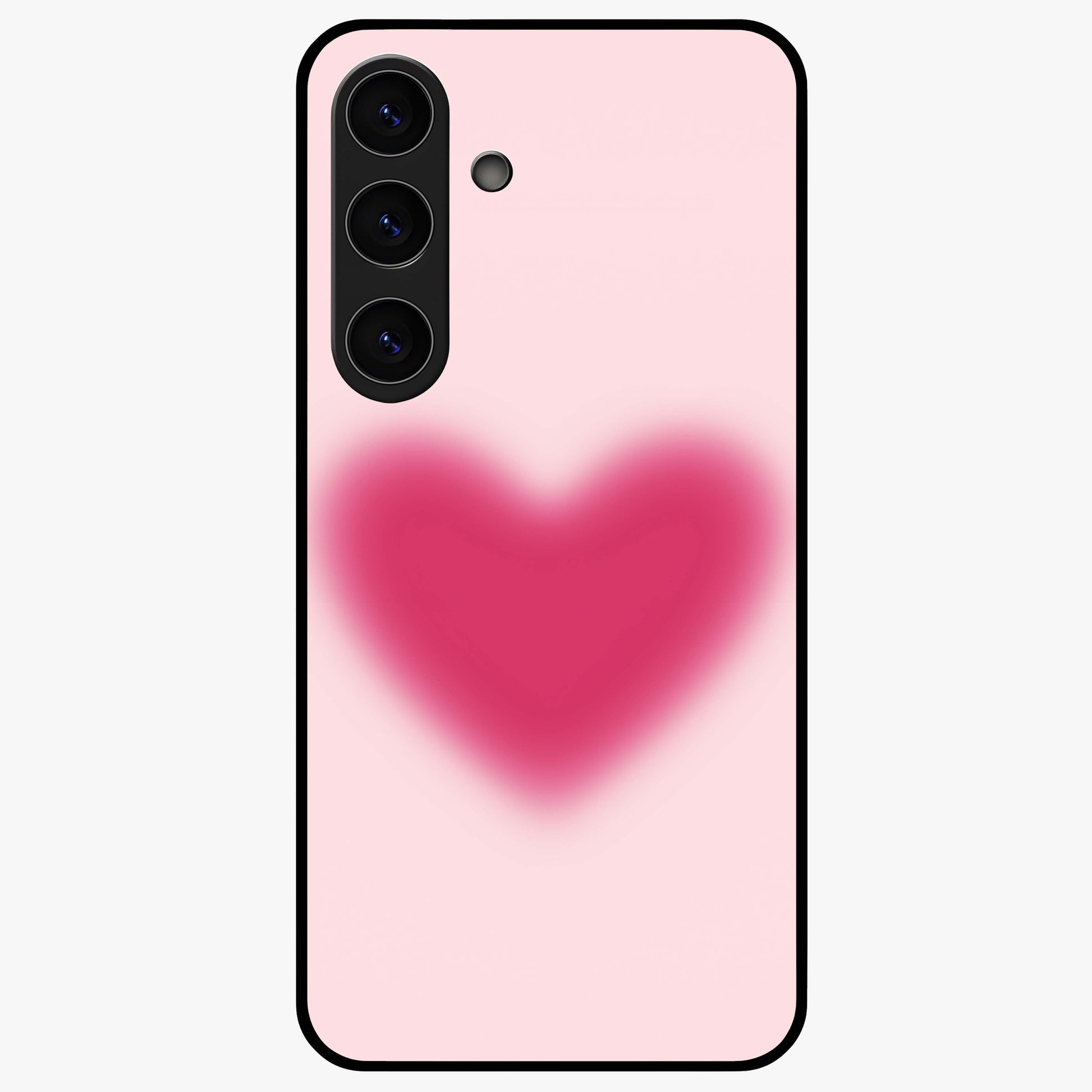 Pink Aura Heart Glass Case showing flat back view with glowing heart artwork and glossy glass finish.