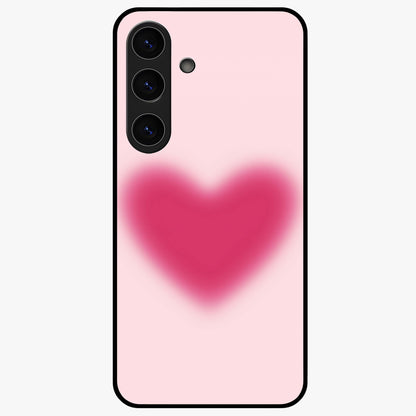 Pink Aura Heart Glass Case showing flat back view with glowing heart artwork and glossy glass finish.