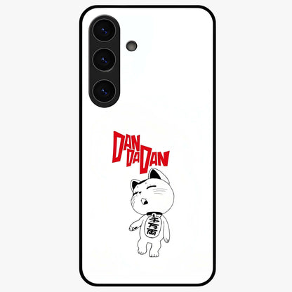 Playful Spirit Charm Glass Case showing flat back view with cheerful charm themed artwork and glossy glass finish.