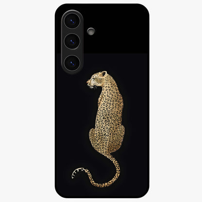 Regal Leopard Glass Case showing flat back view with bold leopard artwork and glossy glass finish.