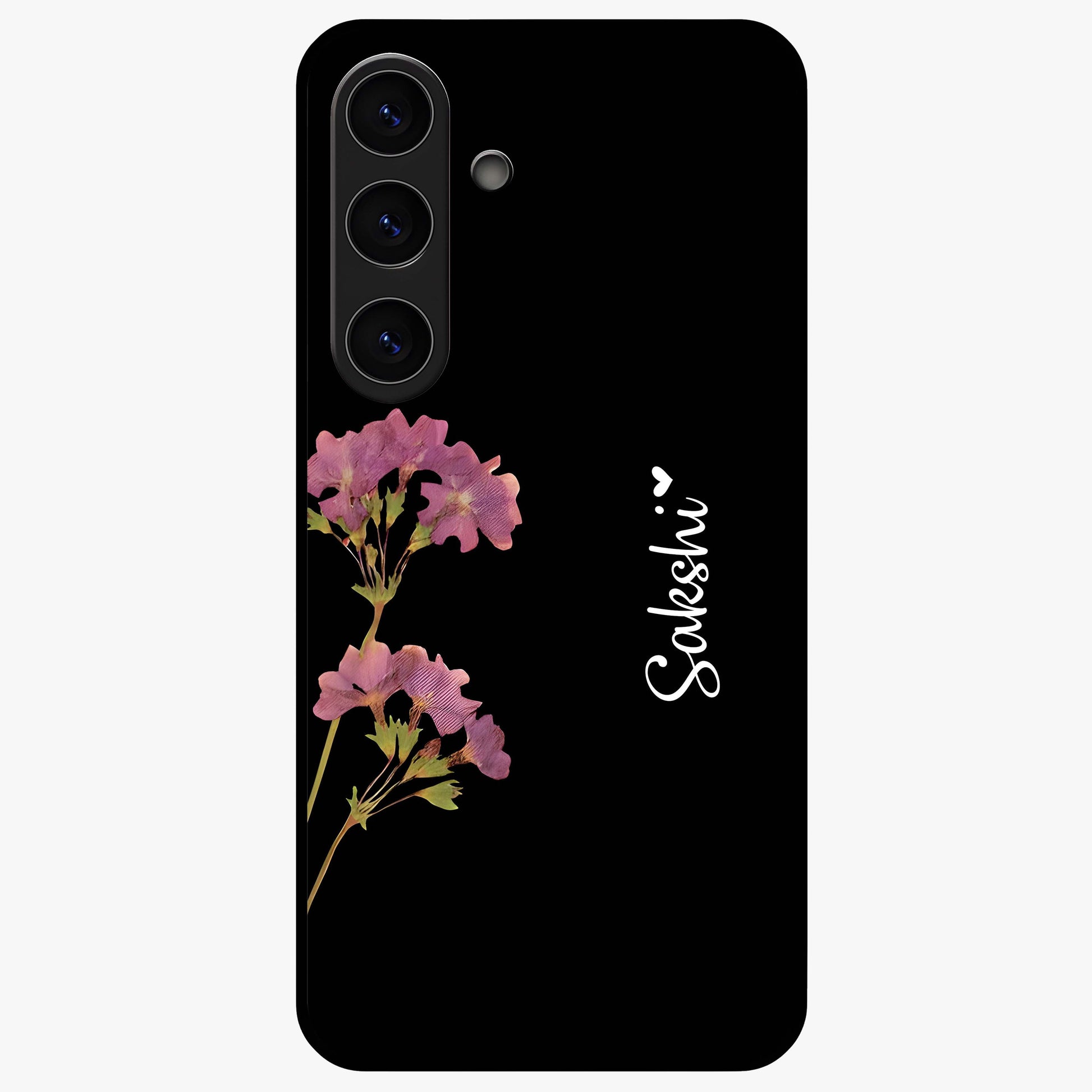 Riching Lavender Flower Custom Name Glass Case showing flat back view with lavender floral artwork and personalized name design.